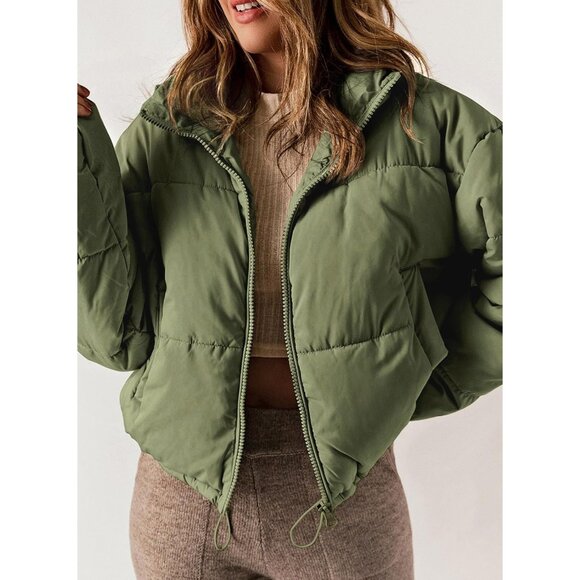 Women's Quilted Puffer Jacket Long Sleeve Full Zip Casual Winter Coat - Picture 4 of 8